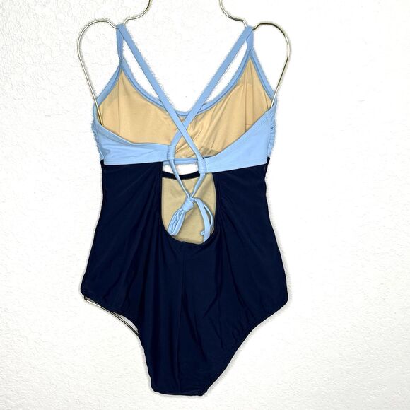 Kona Sol Women's Colorblock Blue Navy Cut Out One Piece Swimsuit NEW! - Picture 2 of 11